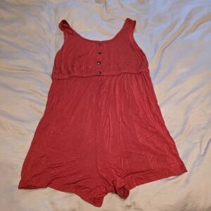 Red Relaxed Buttoned Romper